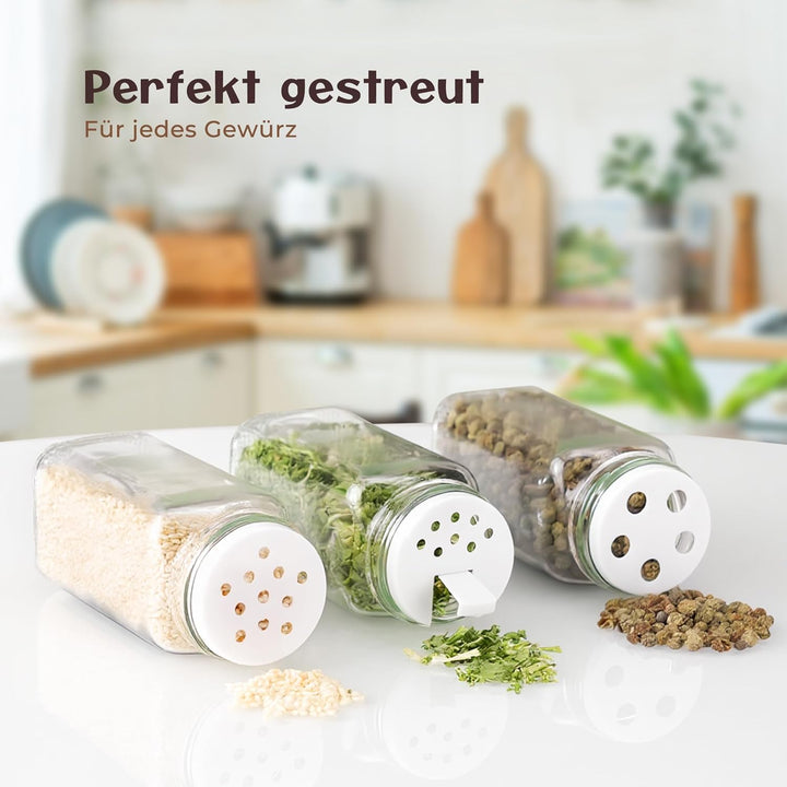 Gewürzgläser Set - 24 Gewürzgläser mit Etiketten und Bambusdeckeln - 120 ml Gläser mit Streueinsätze