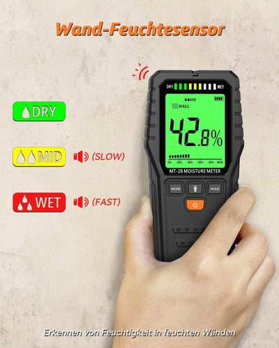 MEISITOOL Holzfeuchtemessgerät Feuchtemessgerät mit Hintergrundbeleuchtung LCD-Display Wasserleckdet