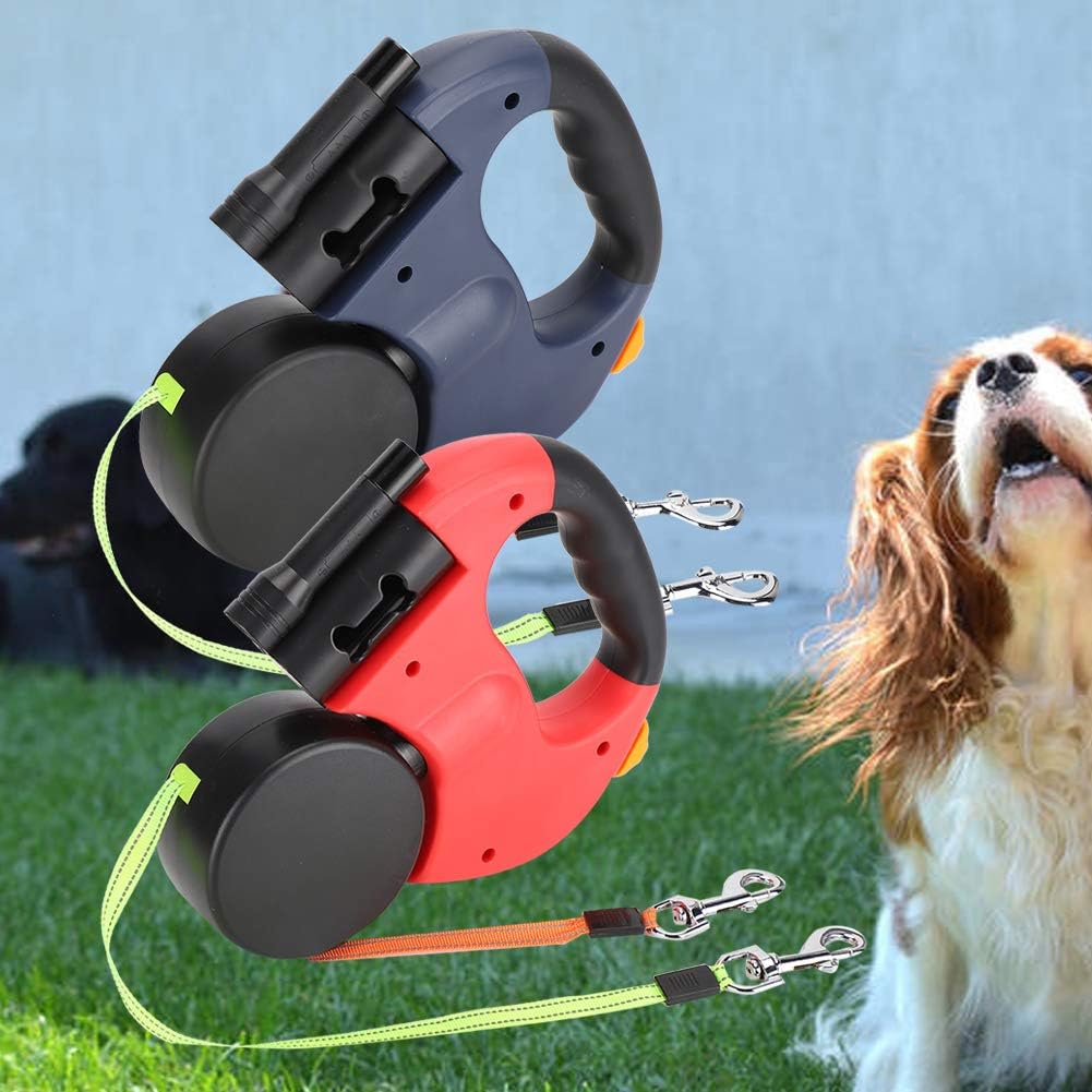 Doppelte Hundeleine für 2 Hunde, 3 Meter Einziehbare Hundeleine, Rollleine Hundeleine mit LED-Lichte