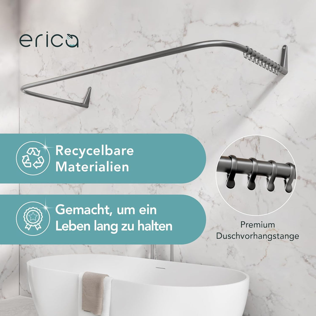 Erica – Duschvorhangstange in U-Form für Wandmontage ohne Deckenhalterung – 70x165x70 cm Duschstange