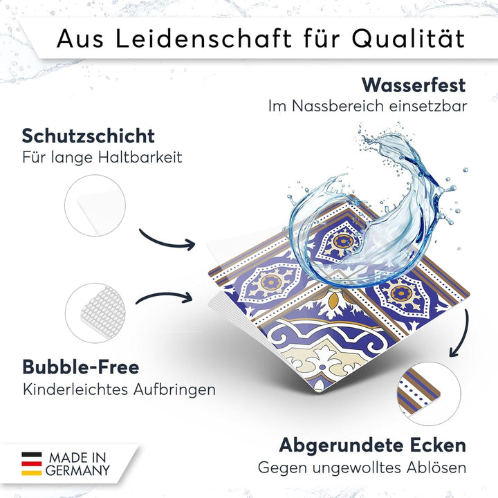 40 Stück Fliesenfolie für Bad und Küche 10x10 cm - Mosaikfliesen, Fliesensticker - Klebefolie Fliese