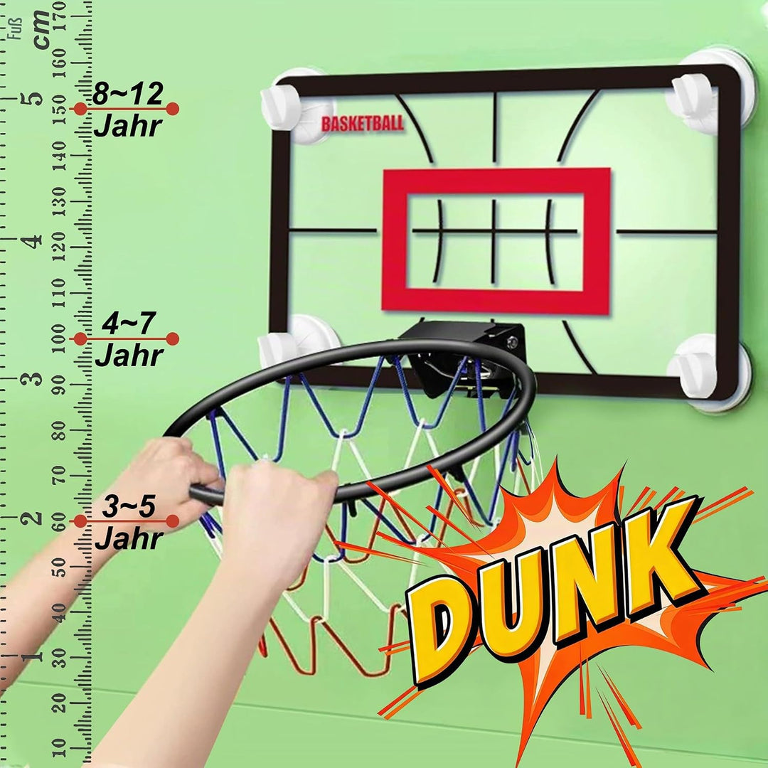 Mini-Basketballkorb für drinnen (45 x 30 cm) mit abklappbarem, federndem Ring, Geräuscharmen Ball, W