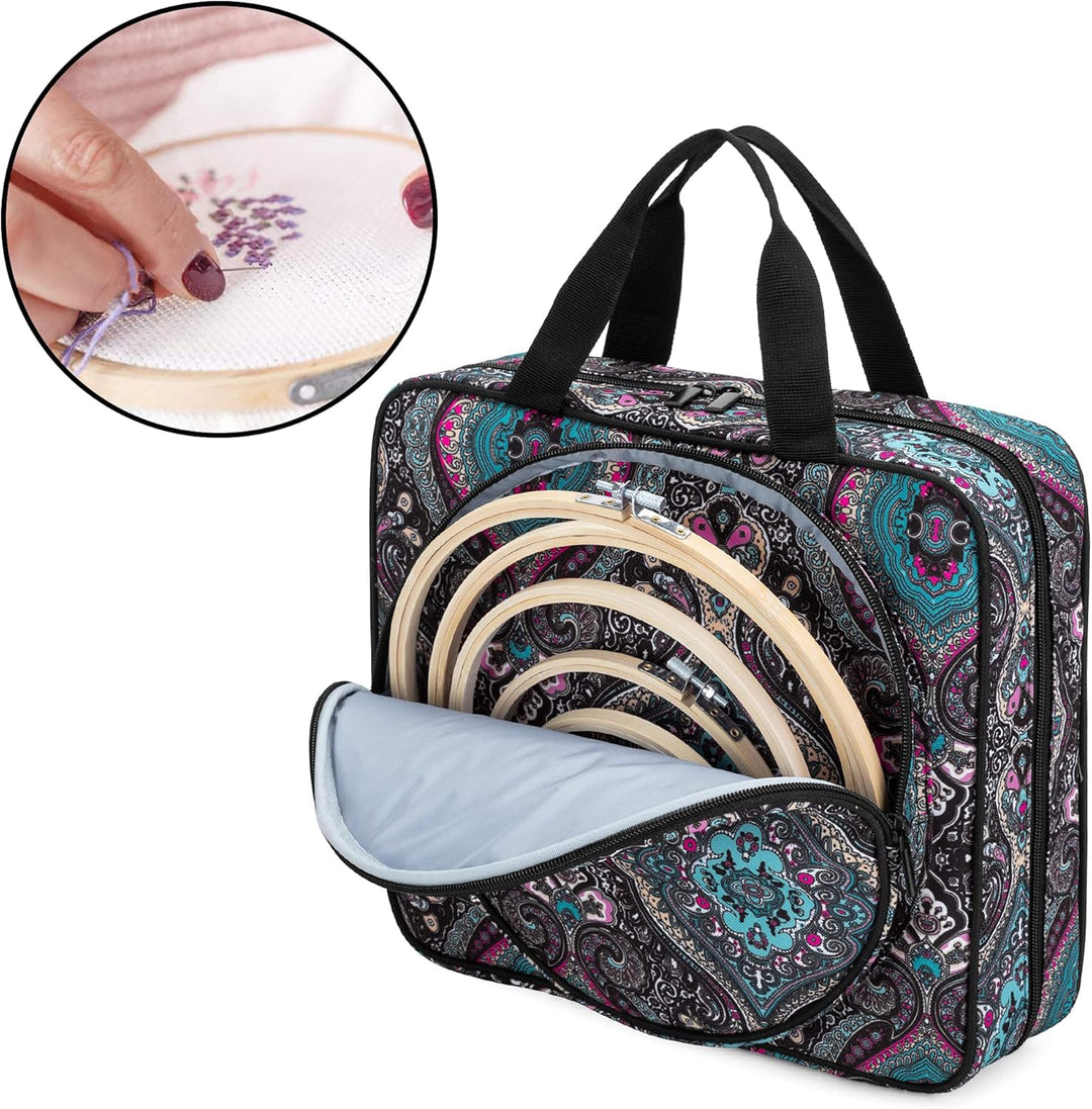 LoDrid Stickprojekttasche, Quadratische Stickzubehör Aufbewahrungstasche, Tragbare Basteltasche für