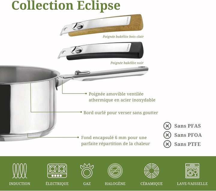 Cuisinox - Eclipse – Koch- und Besteck-Set – Pfannen 24/28 cm aus Edelstahl, Schäler und Gemüsemesse