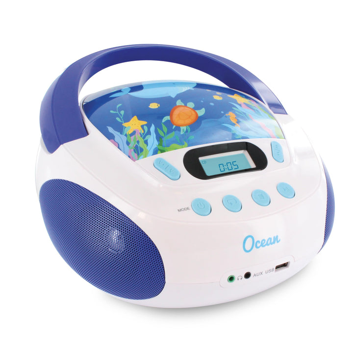 Metronic 477170 CD-Player für Kinder, Ozean, mit USB-/AUX-IN-Port blau/weiss blau / weiss, blau / we