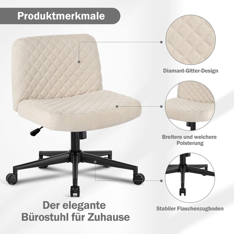 Fantasylab Bürostuhl Ohne Armlehnen,Home Office Stuhl mit Räder,Heavy Duty Metallbasis,120°Schaukeln