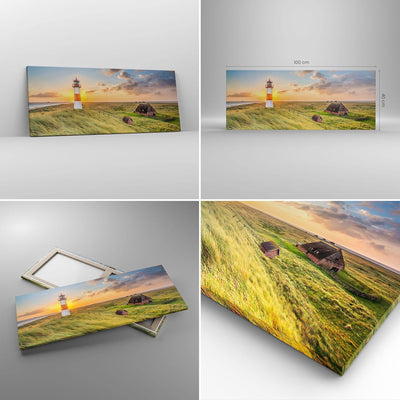 Panorama Bilder auf Leinwand 100x40cm Leinwandbild mit Rahmen Leuchtturm Meer Gross Wanddeko Bild Sc