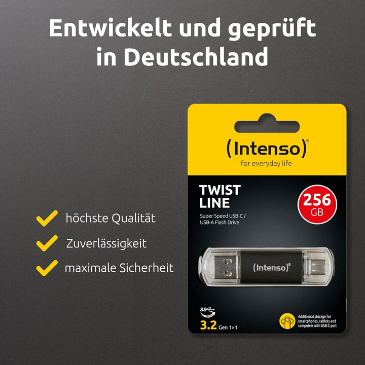 Intenso Twist Line 256 GB, Dual USB-Stick 3.2 Gen 1x1, USB-C und USB-A, 70MB/s, Anthrazit 256GB, 256