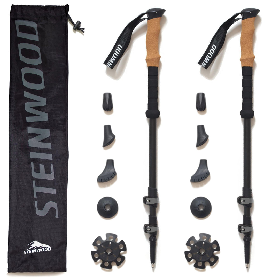 Steinwood Premium Carbon Wanderstöcke - Trekkingstöcke - extra leicht, verstellbar mit Teleskop und