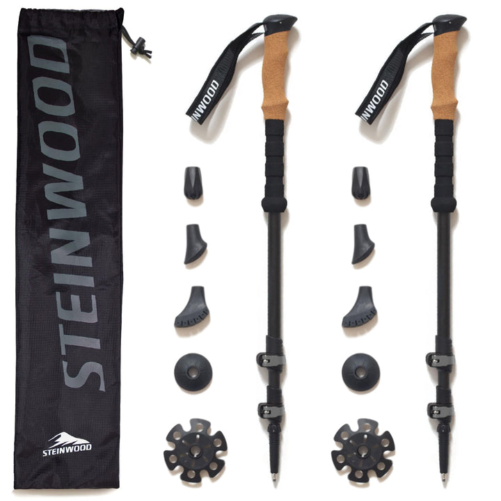 Steinwood Premium Carbon Wanderstöcke - Trekkingstöcke - extra leicht, verstellbar mit Teleskop und