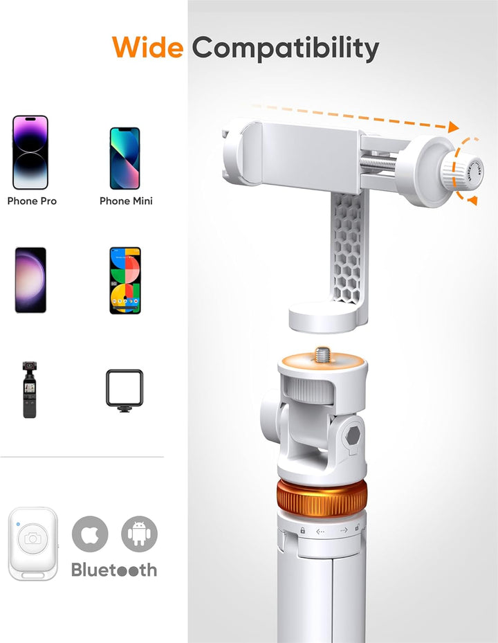 158CM Hany Stativ, Stativ für Smartphone und Selfie Stick mit Fernbedienung (Mineral White), Mineral