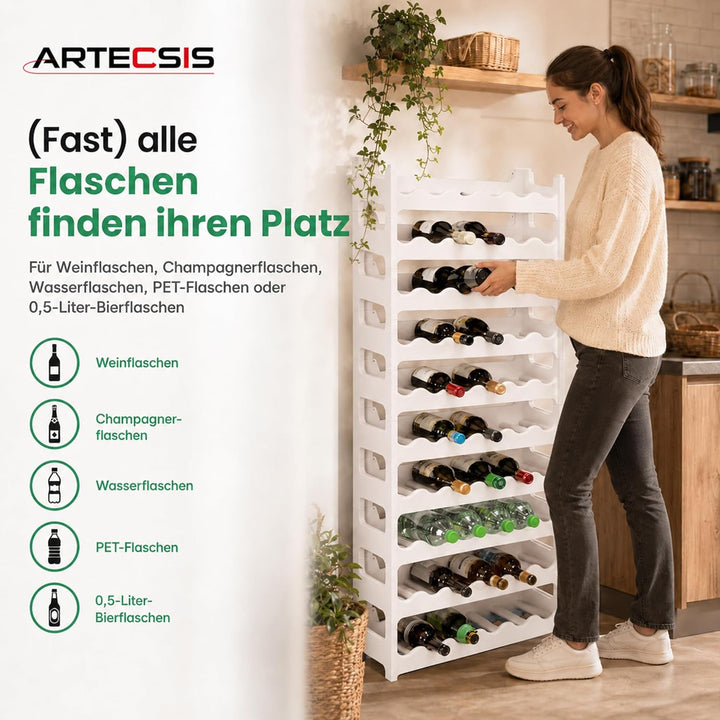 ARTECSIS Weinregal stapelbar Kunststoff für 60 Flaschen, stabiles Flaschenregal in Gastronomie-Quali