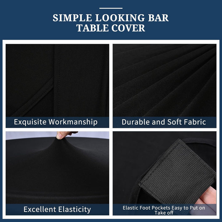 6er-Set Schwarz Stretch Stehtisch Husse für Bistrotisch Ø 80-85 cm Spandex Stretch Tischdecke, Verst