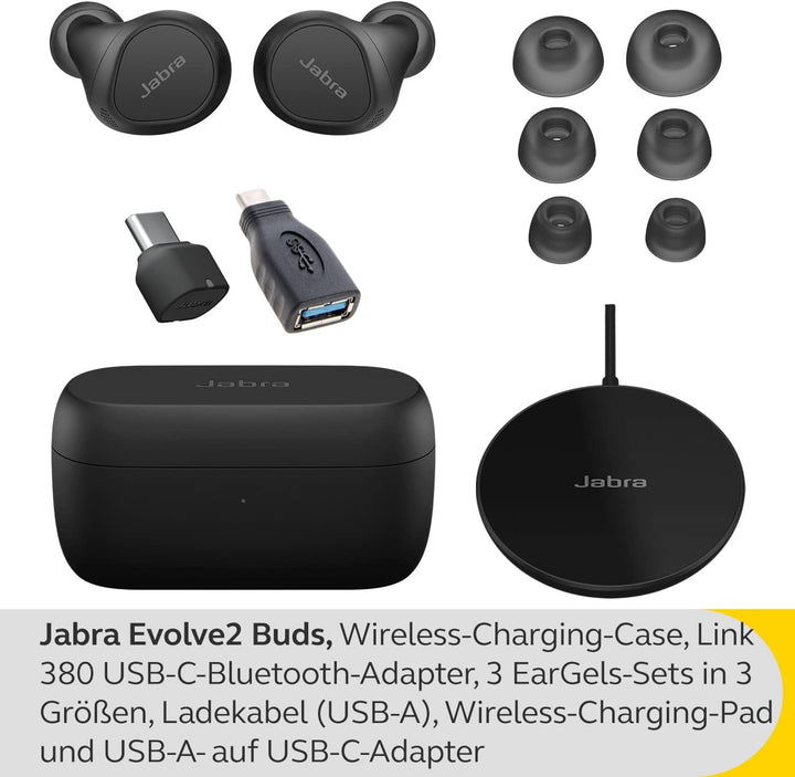 Jabra Evolve2 Buds True Wireless Bluetooth mit aktiver Geräuschunterdrückung (ANC), Jabra MultiSenso