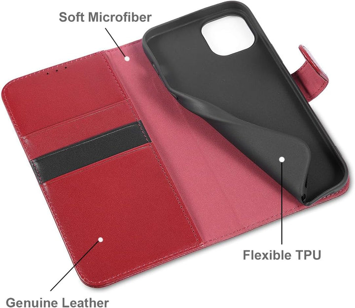 LENSUN Echtleder Hülle für iPhone 15 Plus, Handyhülle [Echtes Leder][Magnetverschluss][Kartenfach] H