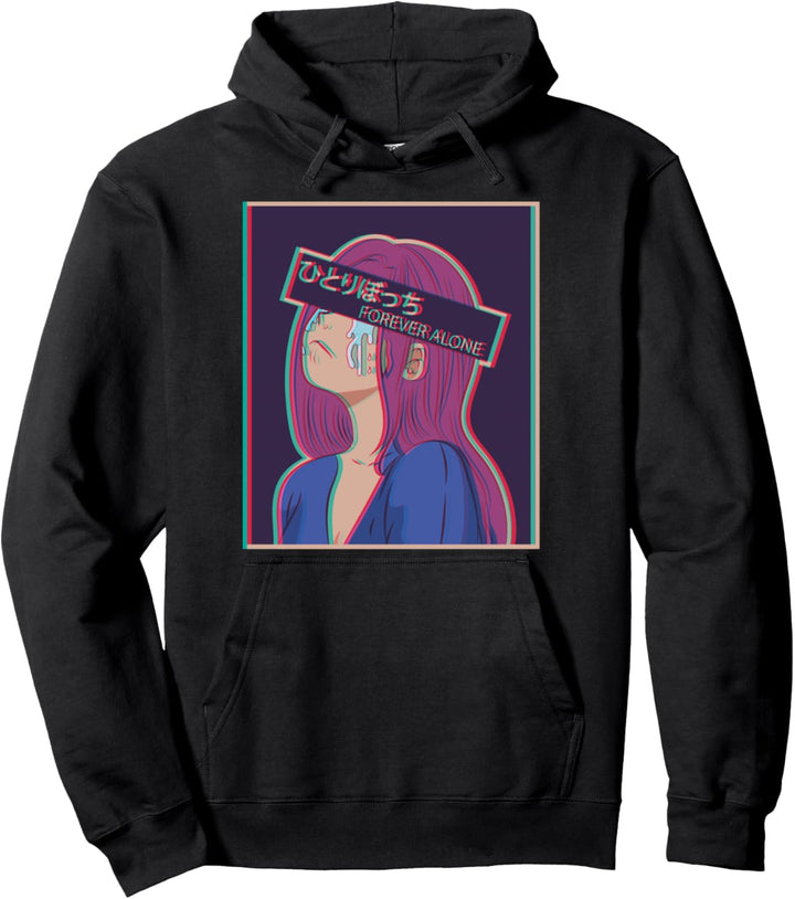 Forever Alone - Japanese Vaporwave Sad Anime Girl Eboy Egirl Pullover Hoodie