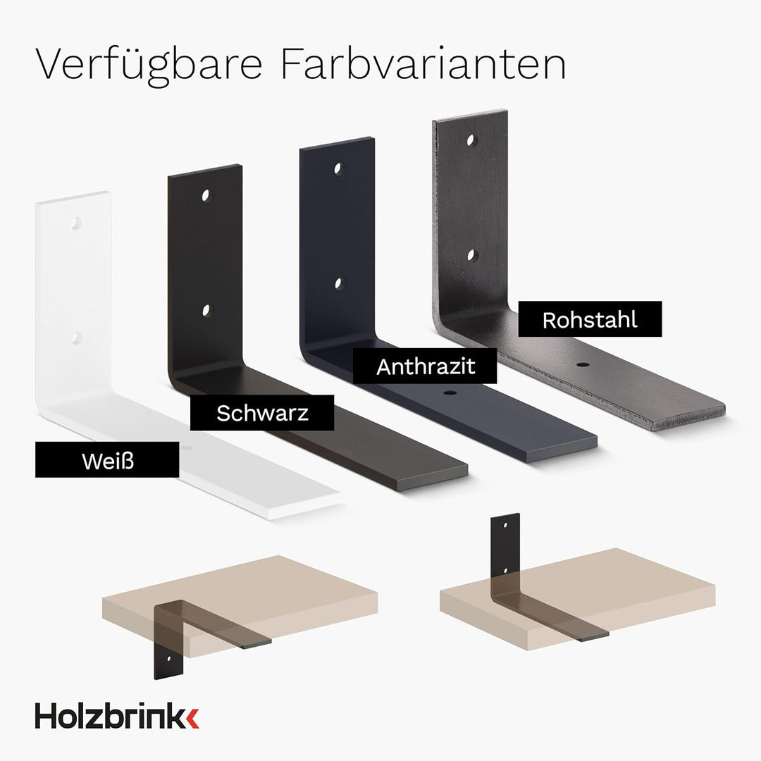 HOLZBRINK Regalträger Metall Regalhalter für Wandregal, Regalwinkel, weiss 150x100x40 mm, 8 Stück, H