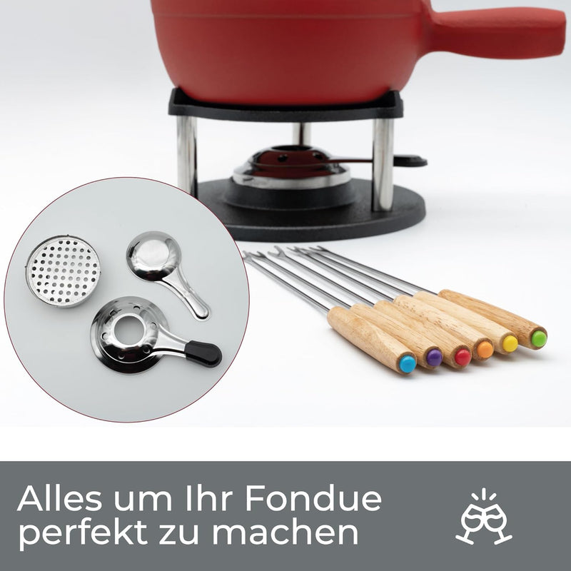 osoltus Fondue-Set für Schokoladen-, Fleisch- oder Käsefondue - Fondue-Topf für 6 Personen - emailli