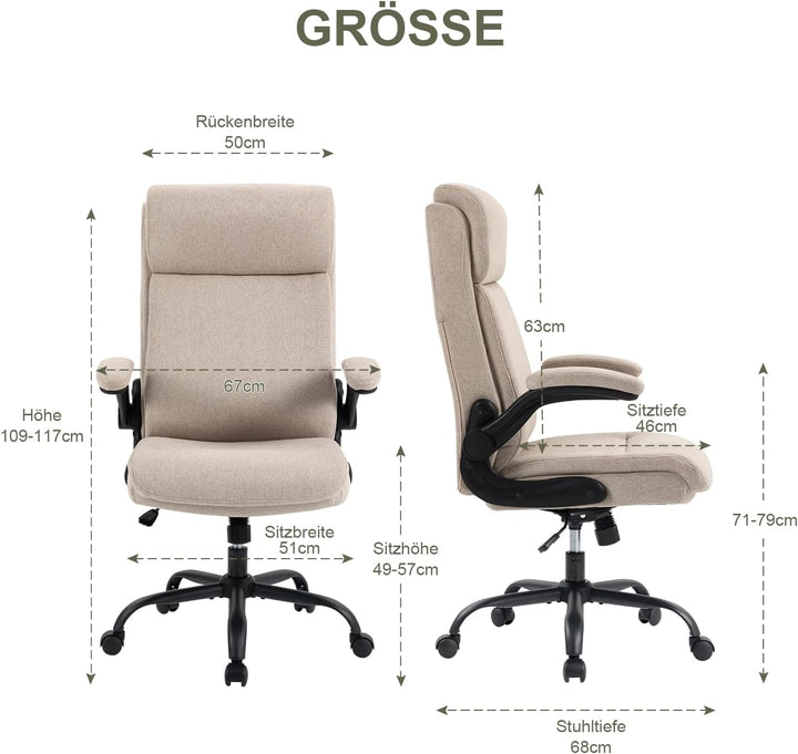 CASTLOVE Ergonomischer Bürostuhl - Schreibtischstuhl mit Rückenlehne - Hochklappbare Armlehne - Hohe