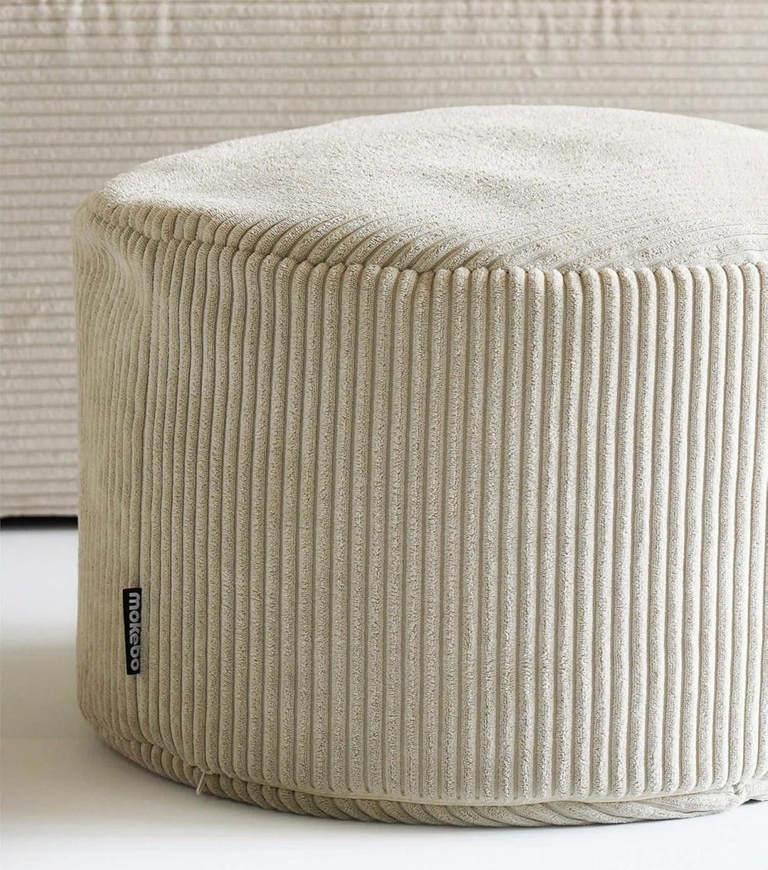 mokebo® Pouf, Hocker o. Sitzhocker aus Cord 30x50 cm 'Der Faule Lenz', Bodenkissen in Beige, Fusshoc