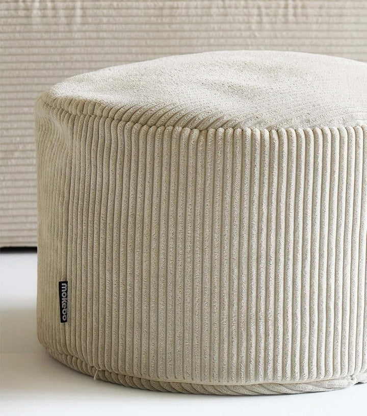 mokebo® Pouf, Hocker o. Sitzhocker aus Cord 40x60 cm 'Der Faule Lenz', Bodenkissen rund in Beige, Fu