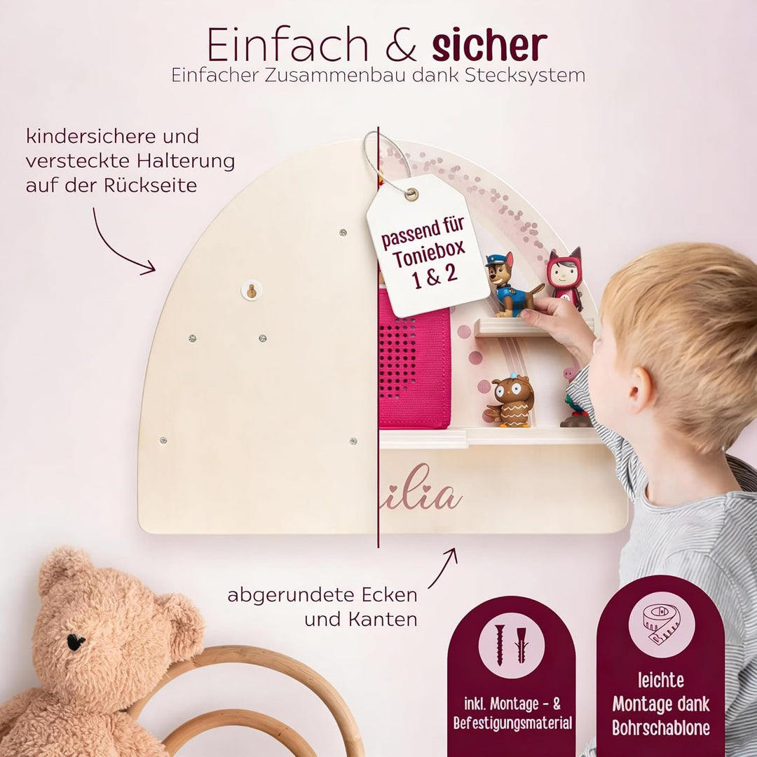 Personalisiertes Tonie Regal für Kinderzimmer - Magnetisches Toniebox Regal für Toniebox &amp; Figuren m