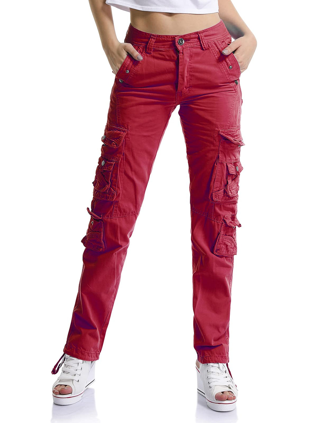 Aeslech Cargohose Damen, Damen Arbeit Kampfhose Straight Leg Pants mit Taschen für Damen Casual Outd