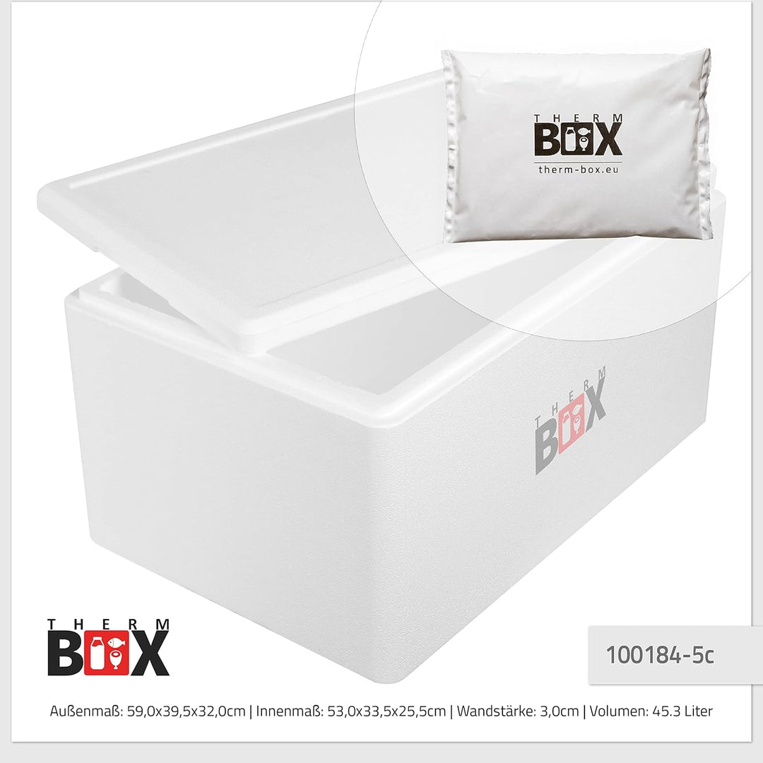 THERM BOX Styroporbox 28L bis 61,5L mit Kühlakkus für Kühlbox Verschiedene Grössen Transportbox Ther
