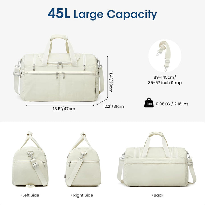 G4Free 45L Grosse Sporttasche für Damen mit Mehreren Reissverschlussfächern Beige 45L, Beige 45L