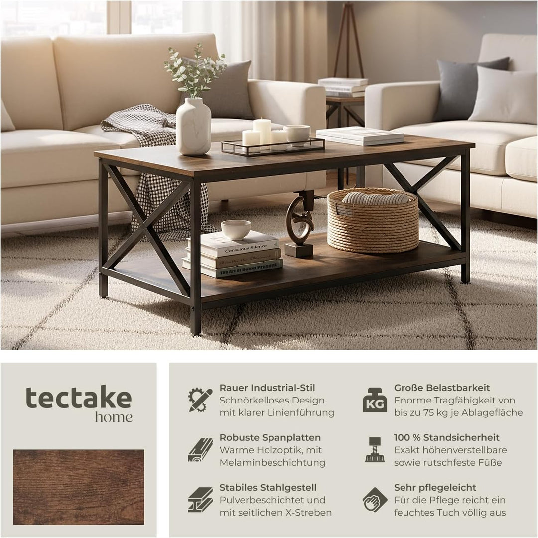 tectake® Couchtisch Holz und Metall, Wohnzimmertisch 100 x 55 x 45,5 cm, Couchtisch mit Stauraum Sof