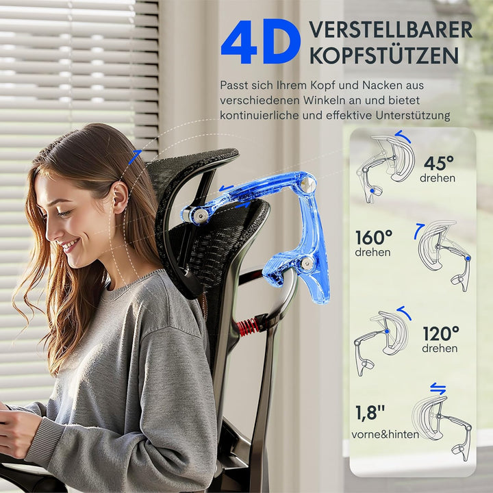 FLEXISPOT ErgoX Pro Ergonomischer Bürostuhl mit Laptoptisch, 12-stufiger Höhenverstellung, 7D-Armleh