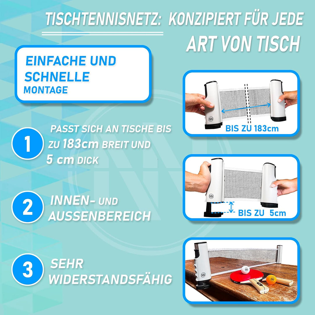 NIRBUN Tischtennisschläger Set mit ausziehbarem Netz, Tischtennisschläger Profi, 3-Sterne-Tischtenni