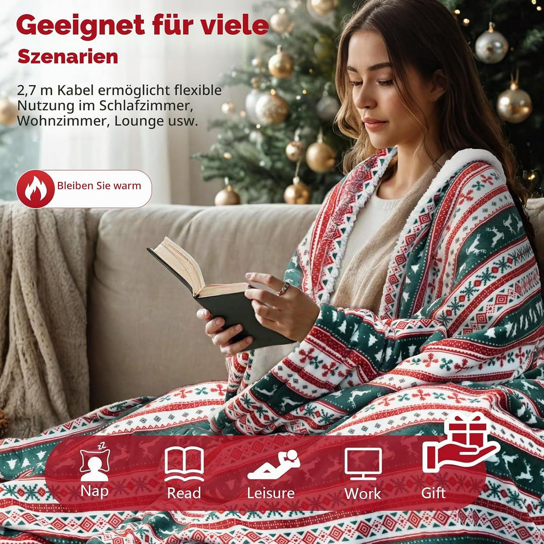 PRANITE Heizdecke - 200x180cm Wärmedecke Sherpa-Flanell mit 6 Heizstufen, 10-Stunden-Timer Abschalta