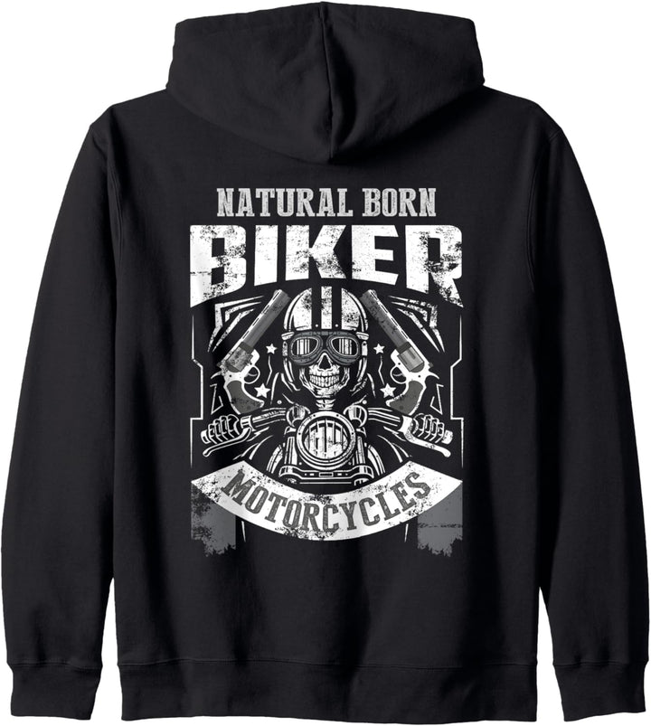 Mann Natural Born Biker - Totenkopf goes Motorrad Fun Kapuzenjacke