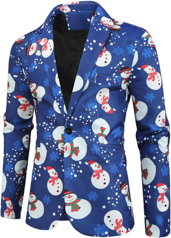 Zhiyao Herren Lustige Weihnachtsanzug 2-Teilig Slim Fit Button Verschiedene Drucke Formal Weihnachte