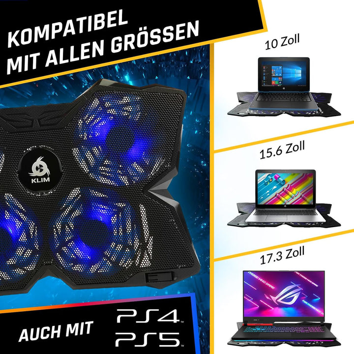 KLIM Wind Laptop Kühler - Leistungsstark Wie Kein Anderer – Schneller Kühlvorgang - 4 Lüfter PC Note