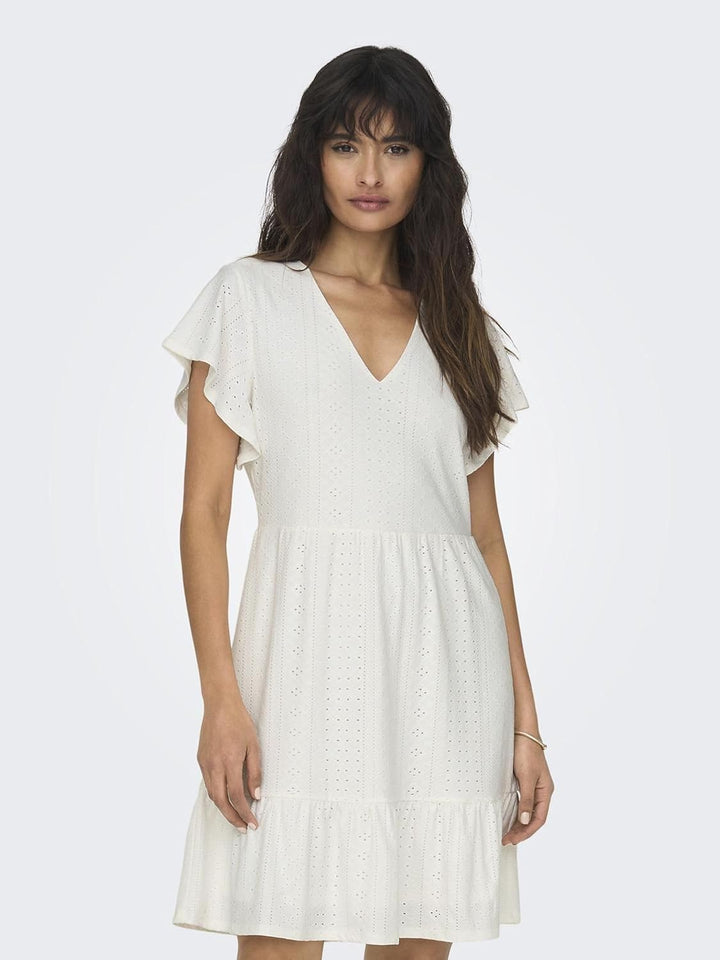 PIECES Damen Onlsandra S/S V-neck Dress Jrs XS Cloud Dancer, XS Cloud Dancer