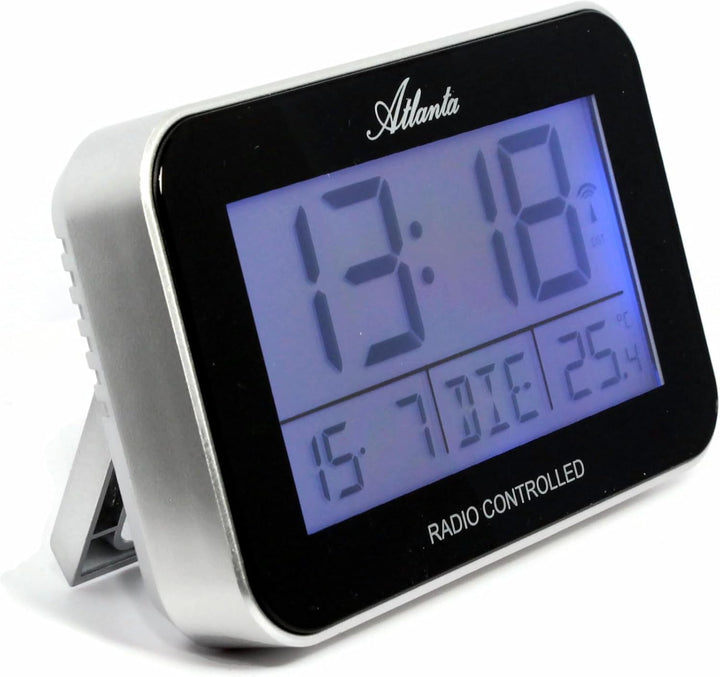 Atlanta Funkwecker Digital LCD Anzeige Alarm Snooze Licht Datum Temperatur - 1802/19 Silber