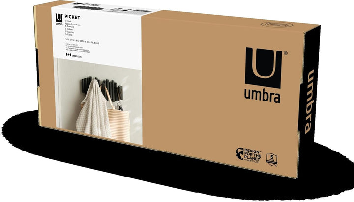 Umbra Picket Garderobenhaken - Garderobenleiste und Moderne Wand Dekoration mit 5 Klapphaken aus ges