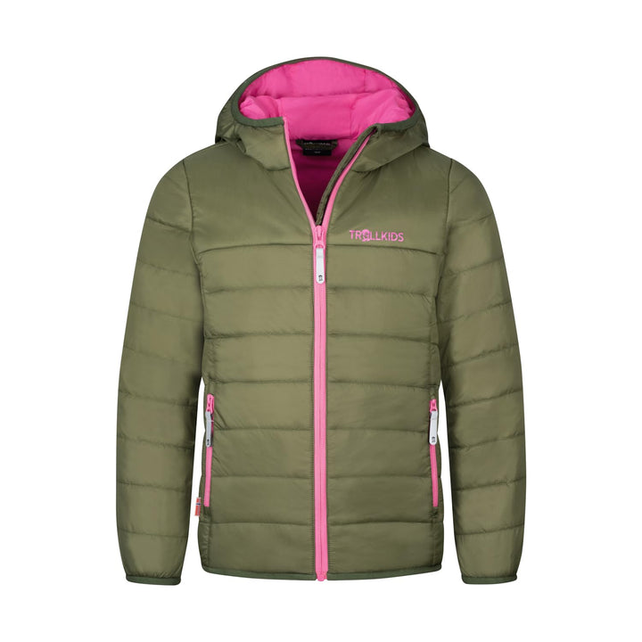 Trollkids Kids Eikefjord Jacket Dusky Olive/Light Magenta 128, Dusky Olive/Light Magenta 128
