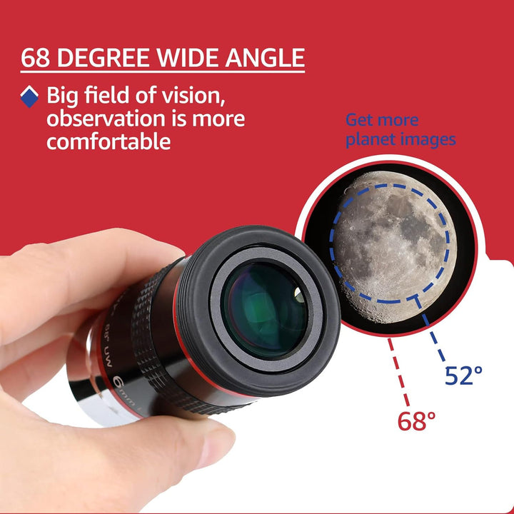 Svbony Teleskop Okular 6mm, 1,25” 68° Weiterwinkel Angenehmes Okulare FMC Sichtfeld Scharfe Bilder,