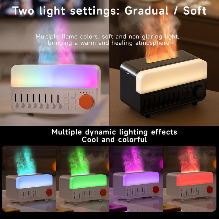 QUMOX Luftbefeuchter mit weissem Rauschen A14 mit Flammenlicht, Bluetooth-Lautsprecher und 150 ml Ta