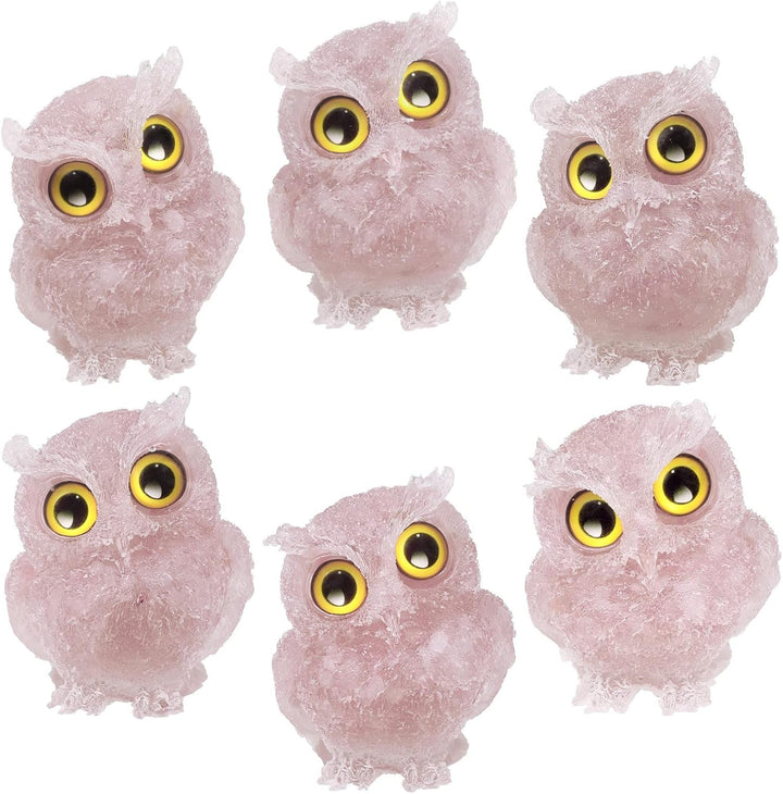 KYEYGWO Rosenquarz Nette Kristall Eule Figur Ornamente, Mini Stein Käuzchen Statuen Harz Tier Skulpt
