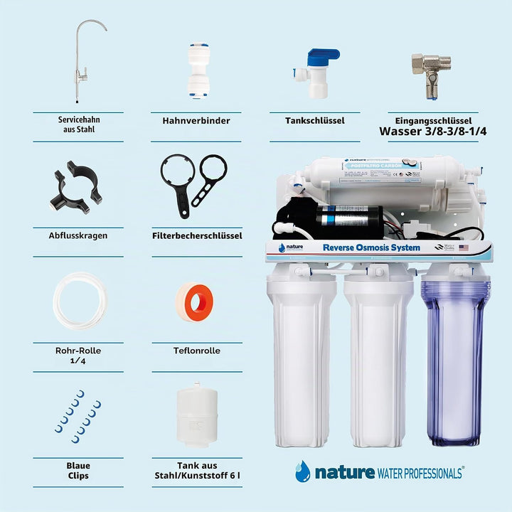 Nature Water Professionals Umkehrosmose-Ausrüstung, 5 Stufen, Kapazität für 6 l, inkl. 75 GPD-Membra