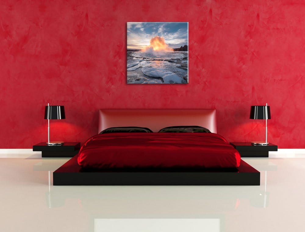 Heisse Quelle in Island, Format: 70x70 auf Leinwand, XXL riesige Bilder fertig gerahmt mit Keilrahme