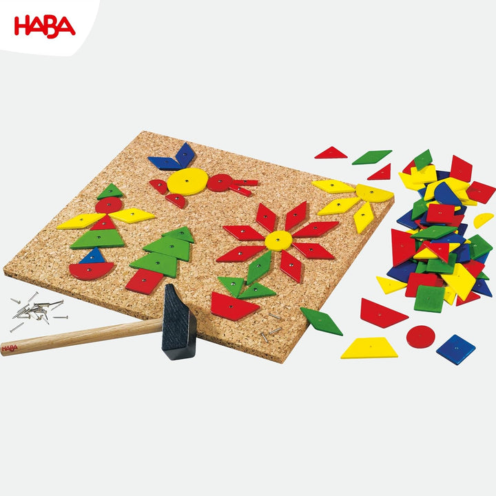 HABA 2310 Large Geo Shape Tack Zap, 102 wooden geometric shapes, ages 3 and Up (Made in Germany)