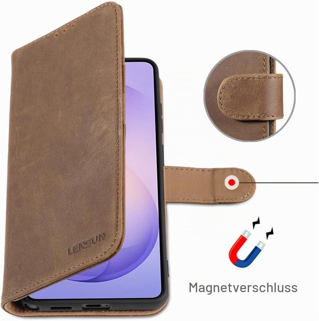 LENSUN Echtleder Handyhülle für Samsung Galaxy S26 Ultra, Hülle [Brieftasche][RFID Schutz][Standfunk