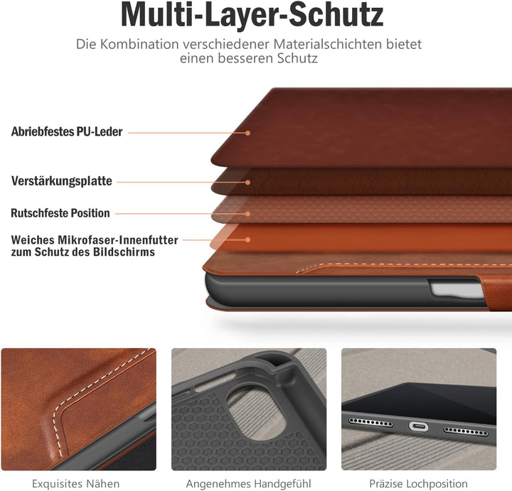 Antbox Hülle für iPad mini (A17 Pro) 7./6. Generation 8,3 Zoll Braun | PU Leder, Integrierter Stifth