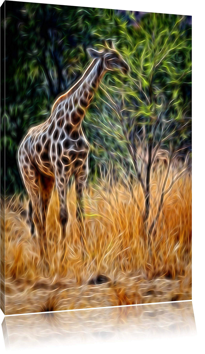 Giraffe beim Fressen Deluxe Format: 100x70 cm auf Leinwand, XXL riesige Bilder fertig gerahmt mit Ke