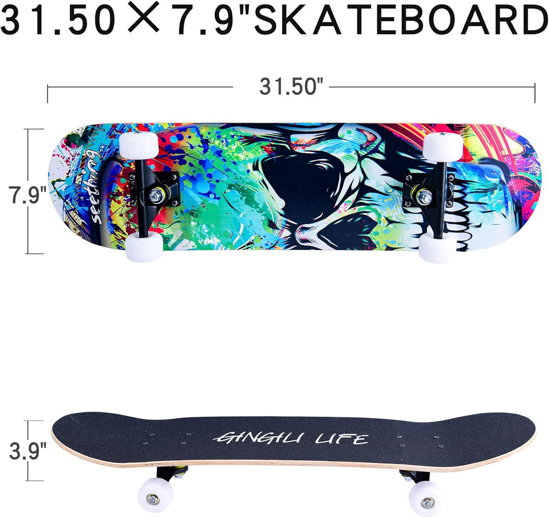 Skateboards für Anfänger, Kinder, Jungen, Mädchen und Erwachsene, 78,9 x 20,3 cm, 7-lagiger Ahorn, D